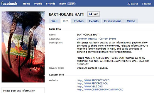 Haiti relief on Facebook